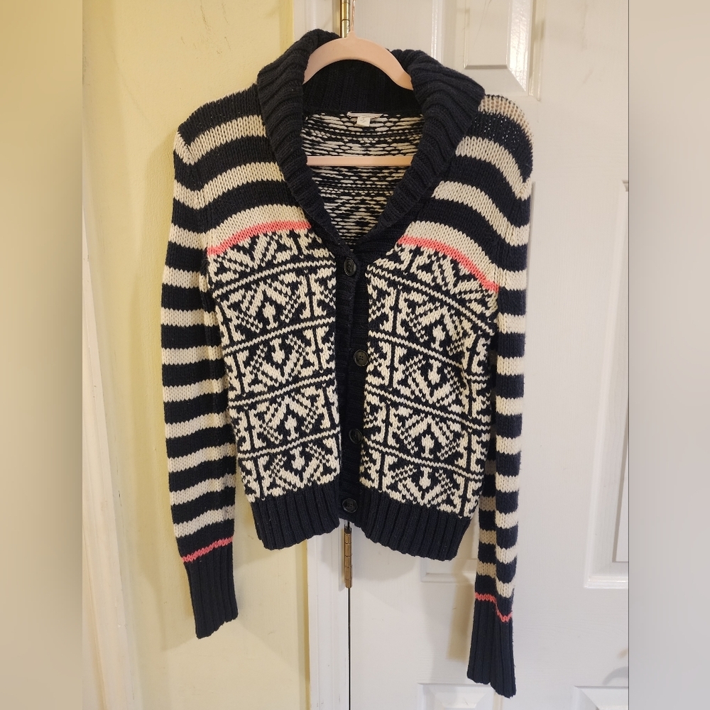 Gap Chunky Knit Fair Isle Nordic Stripe Cardigan Sweater